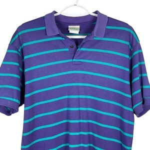 Vintage 90s LL‎ Bean Polo Shirt Mens M Purple Green Striped Stretch Made In USA